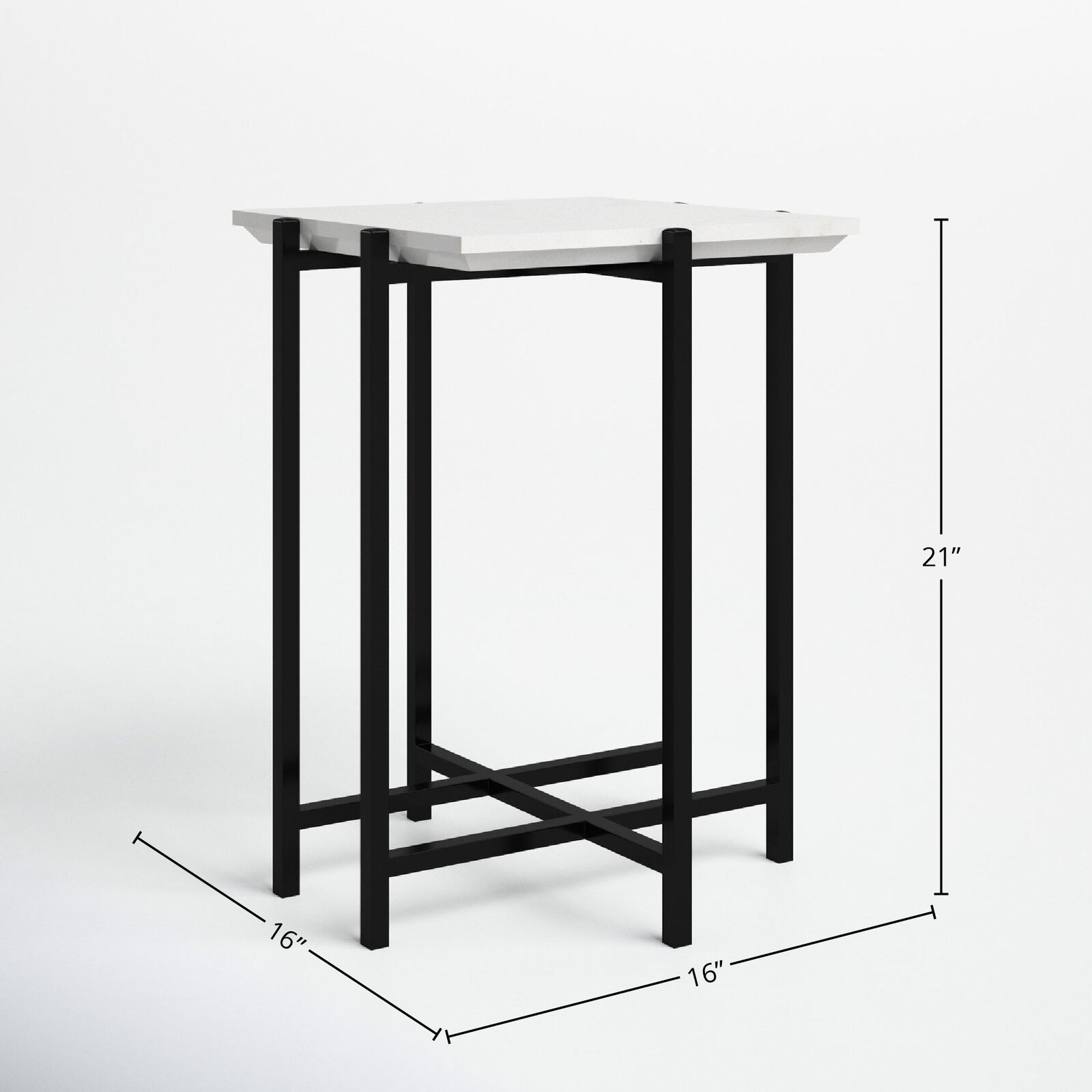 Function Side Table - White Marble/Black Base