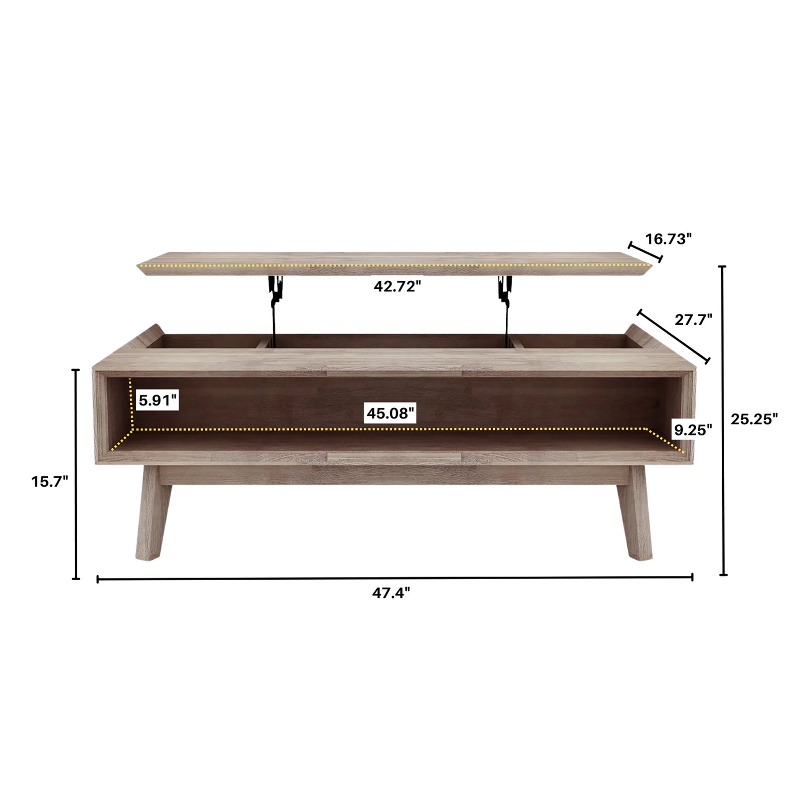 Gia Coffee Table w/ Lift Top - Light Driftwood