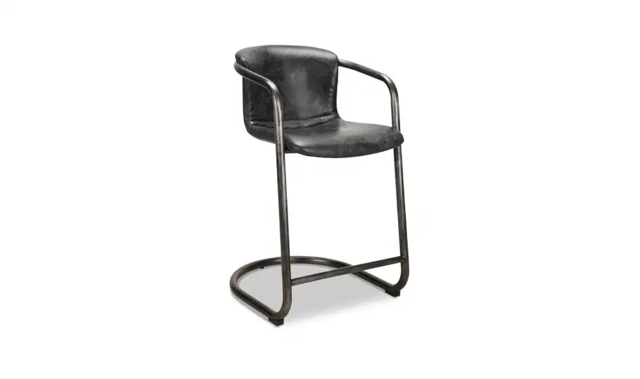 22.0” W X 24.0” D X 36.0” H Freeman Counter Stool Onyx Black Leather - Set of Two