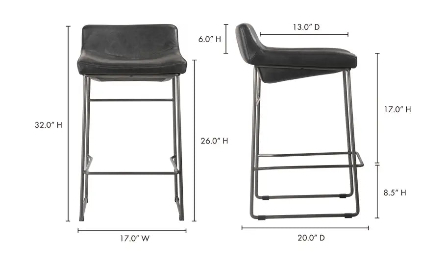 Starlet Counter Stool Onyx Black Leather - Set of Two