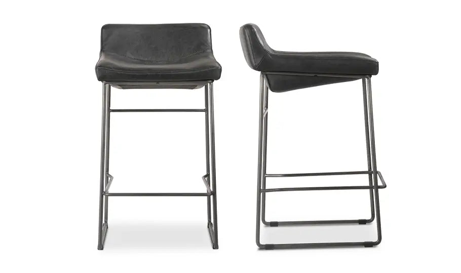 Starlet Counter Stool Onyx Black Leather - Set of Two