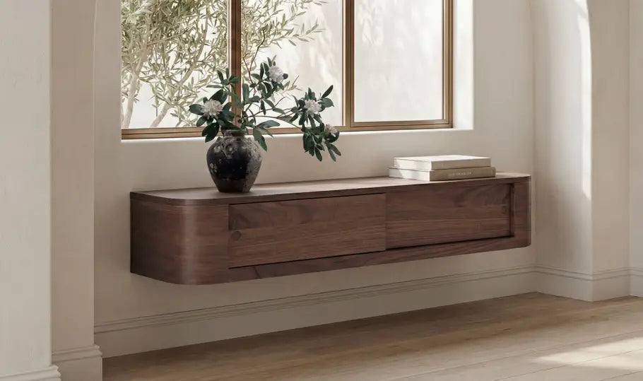 Round Off Floating Console Table Walnut