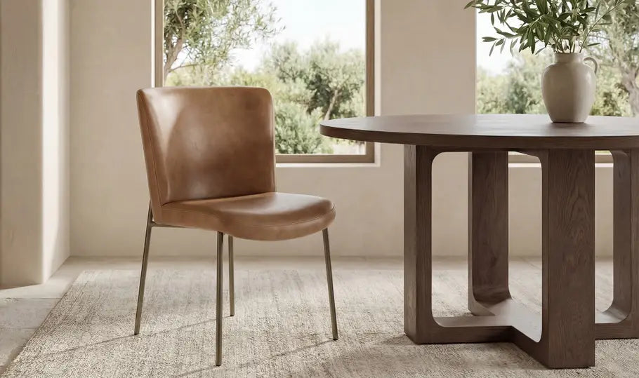 Early Dining Chair Tan Leather-Set Of Two