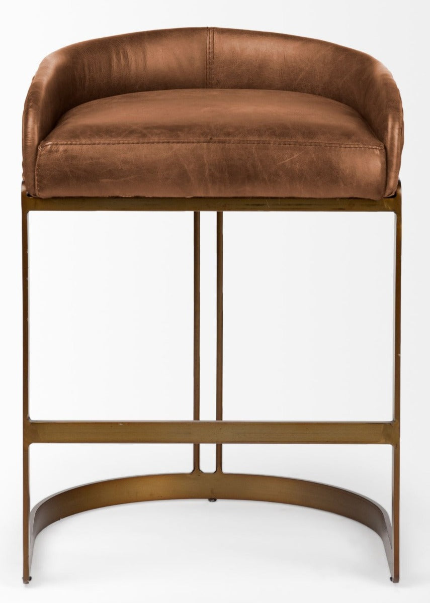 Hollyfield Bar Stool- Brown Leather