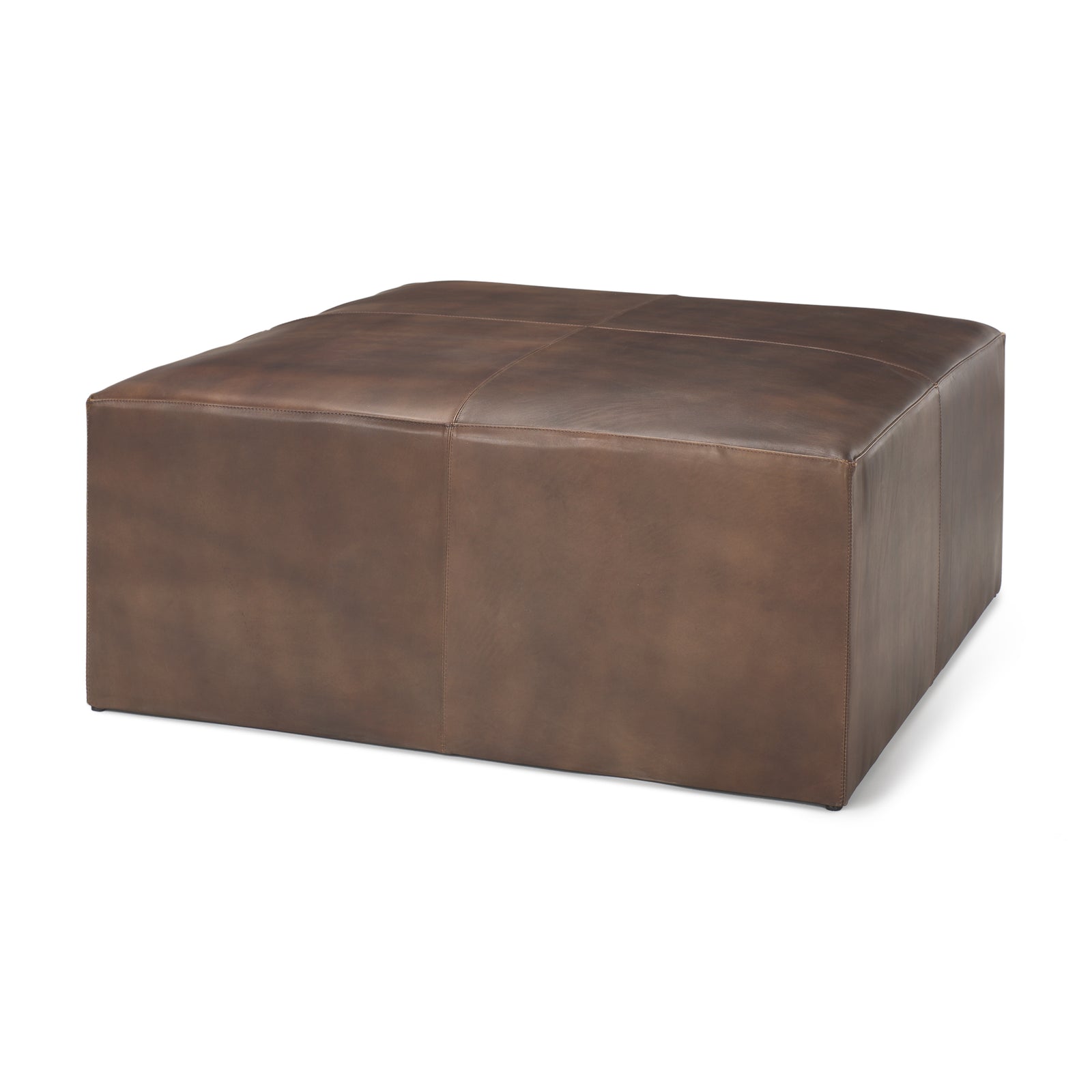 Minara Leather Ottoman | Coffee Table- Brown Leather