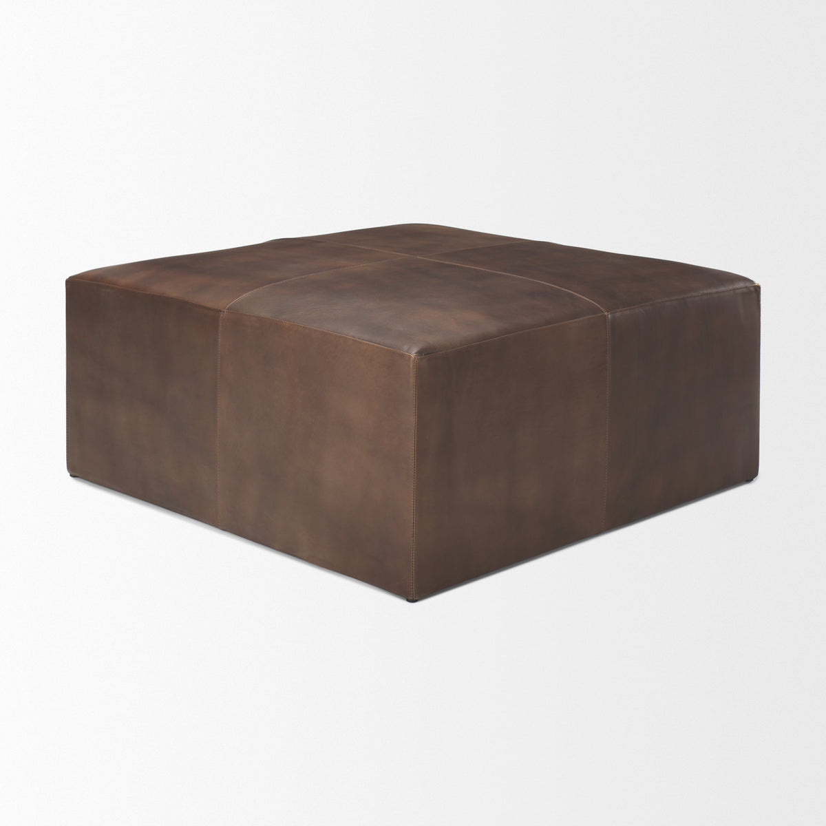 Minara Leather Ottoman | Coffee Table- Brown Leather