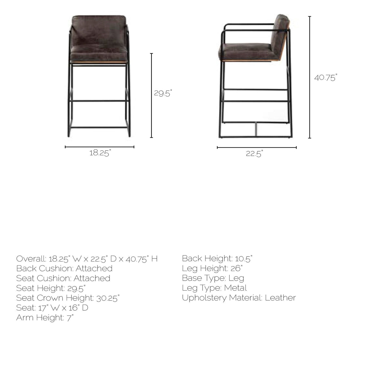 Stamford Bar Stool Black Leather