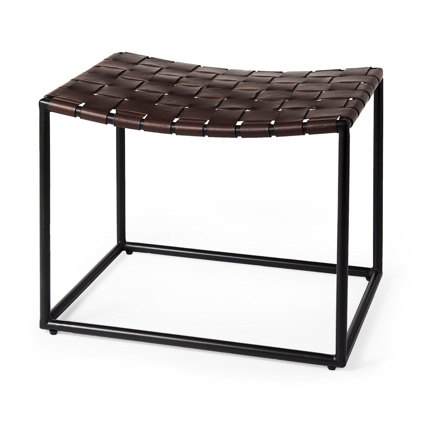 Clarissa Low Stool Brown Leather/Black Frame