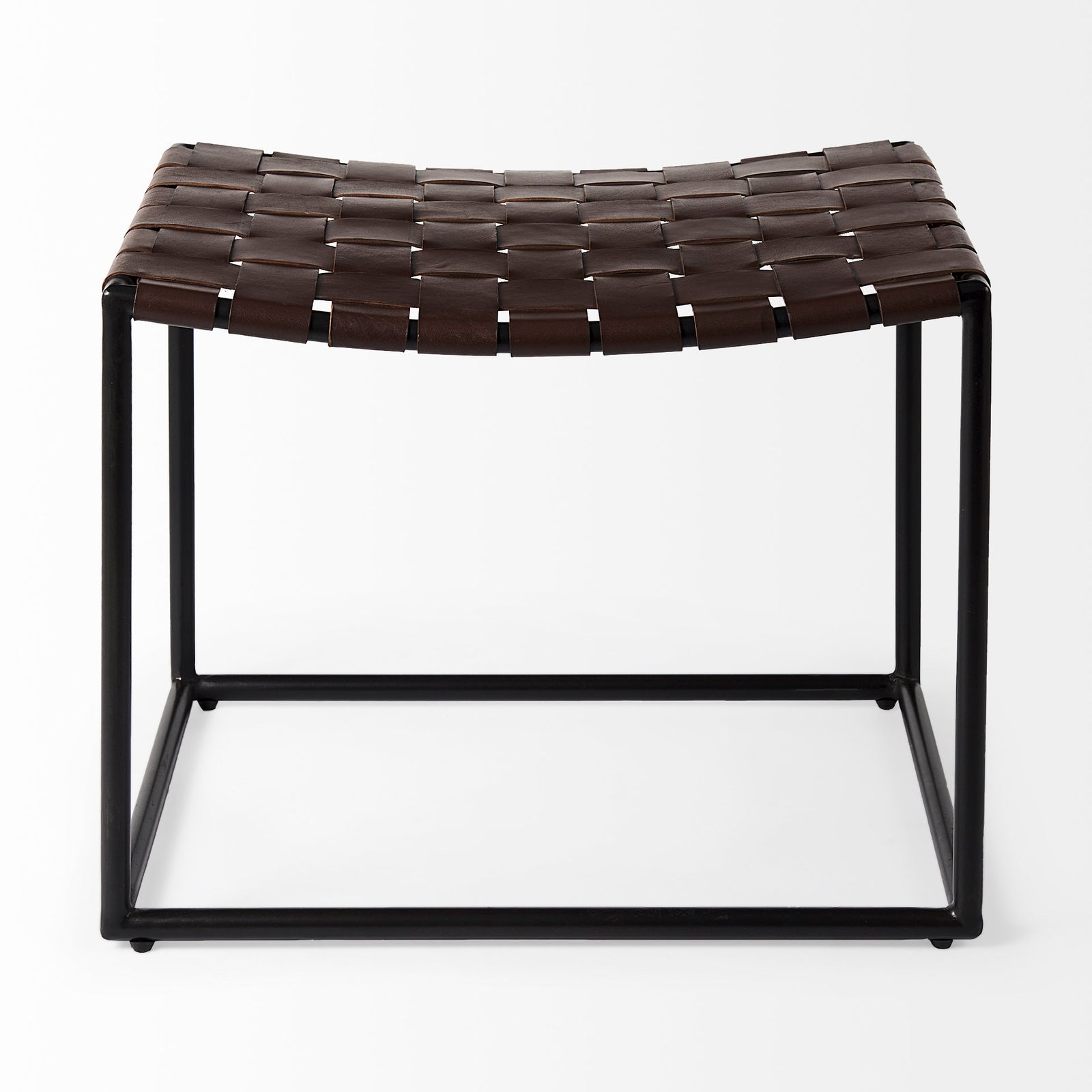 Clarissa Low Stool Brown Leather/Black Frame