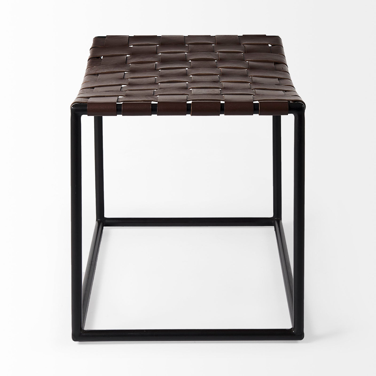 Clarissa Low Stool Brown Leather/Black Frame