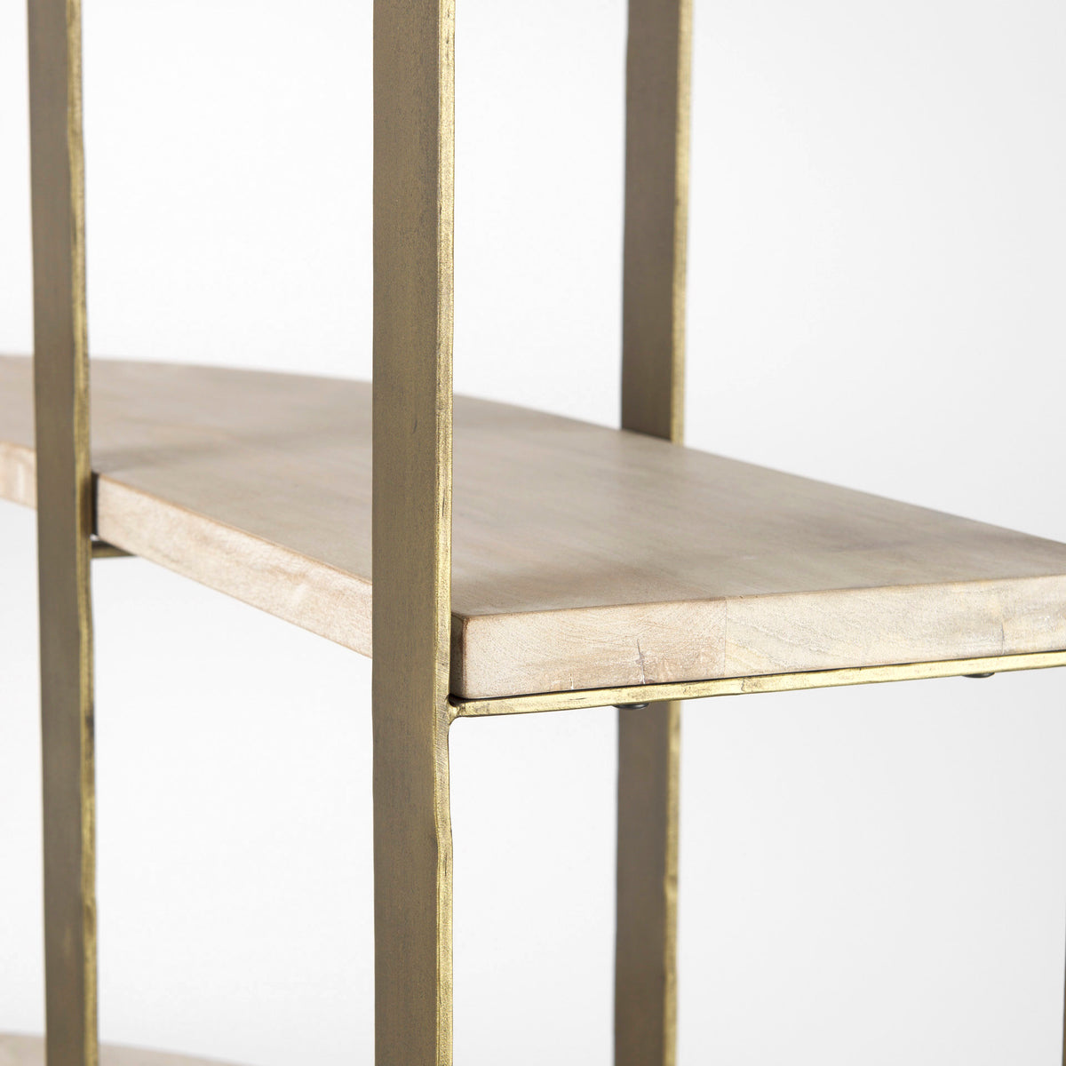 Turner Curved Corner Bookcase- Light Wood &amp; Gold Metal