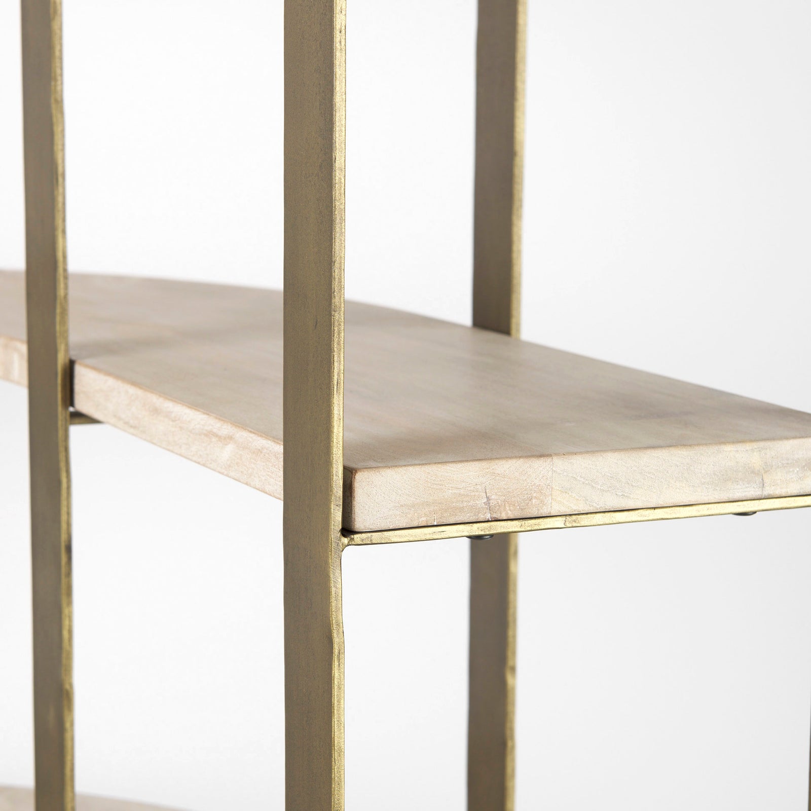 Turner Curved Corner Bookcase- Light Wood & Gold Metal