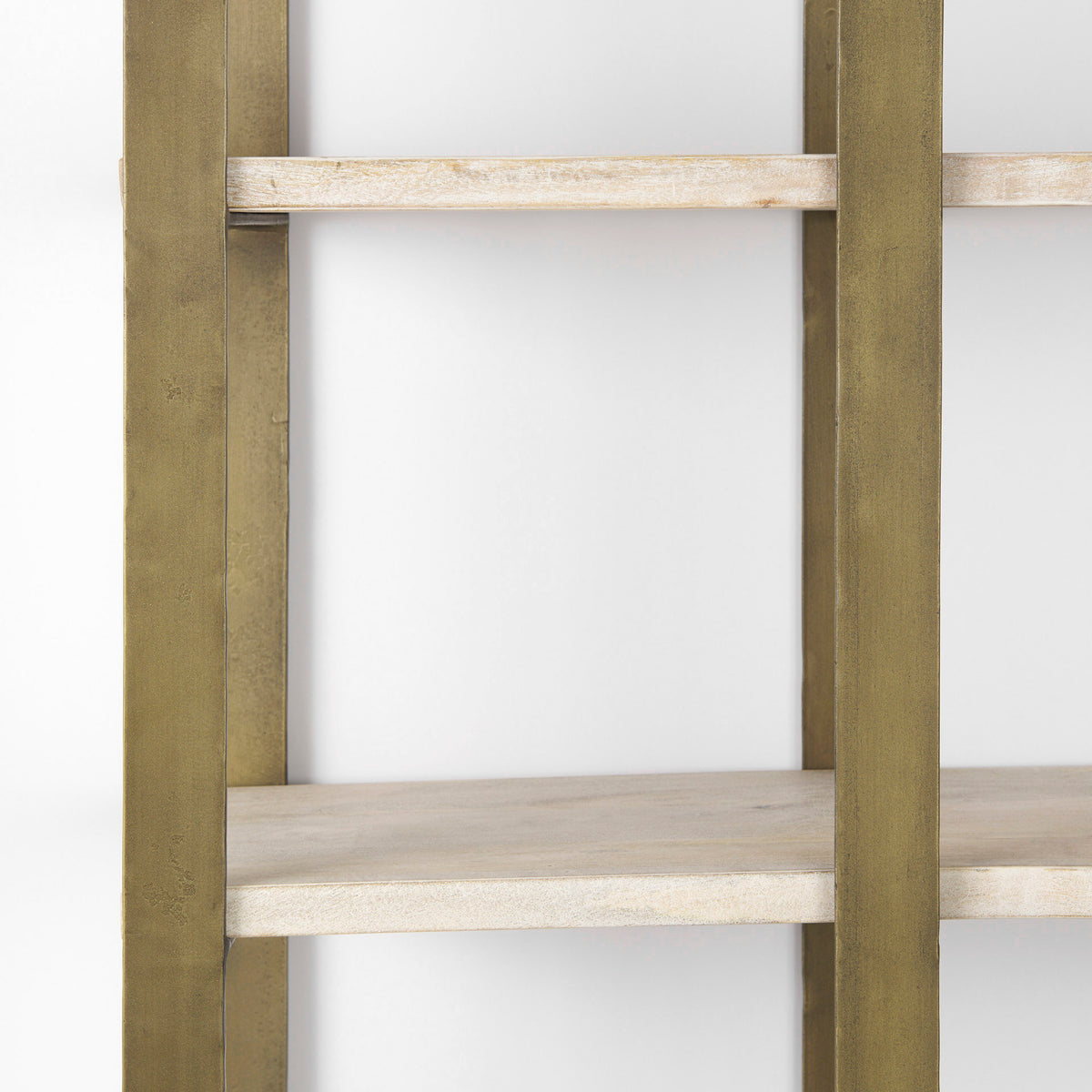 Turner Curved Corner Bookcase- Light Wood &amp; Gold Metal