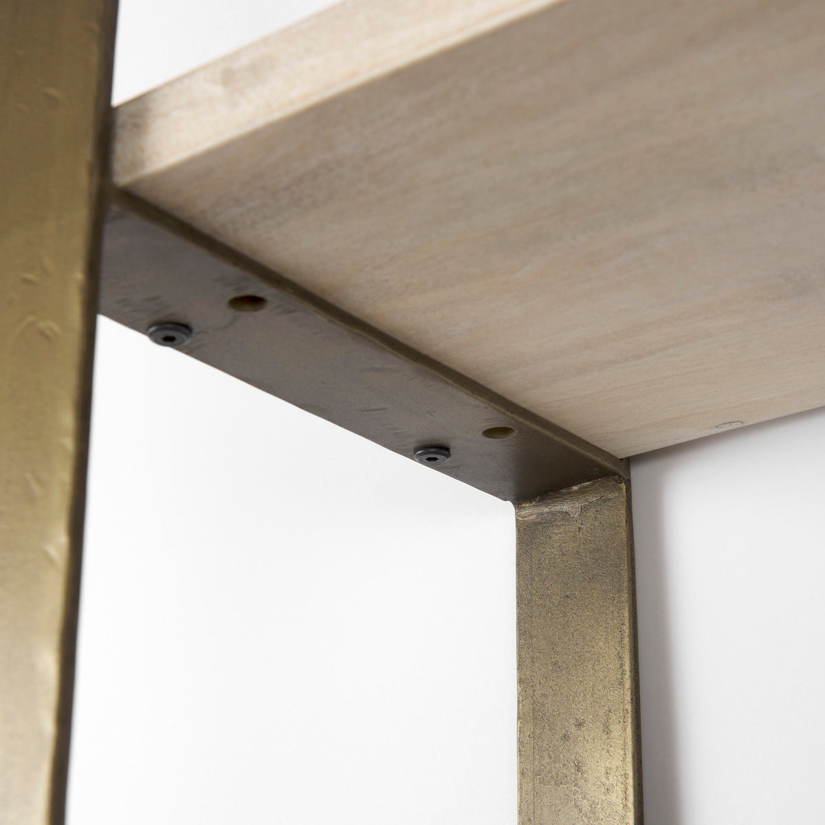 Turner Curved Corner Bookcase- Light Wood &amp; Gold Metal