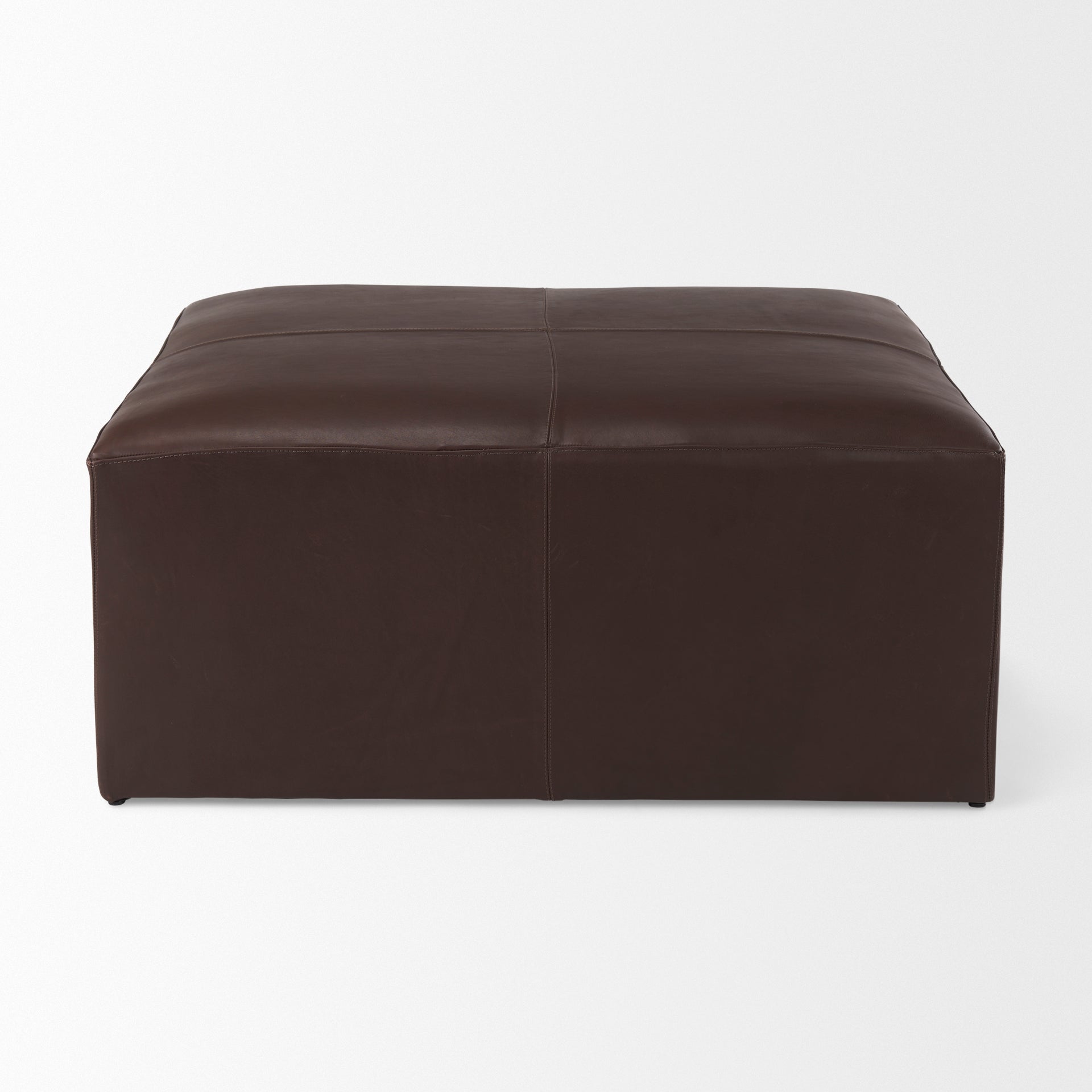 Minara Leather Ottoman | Coffee Table- Dark Brown Leather