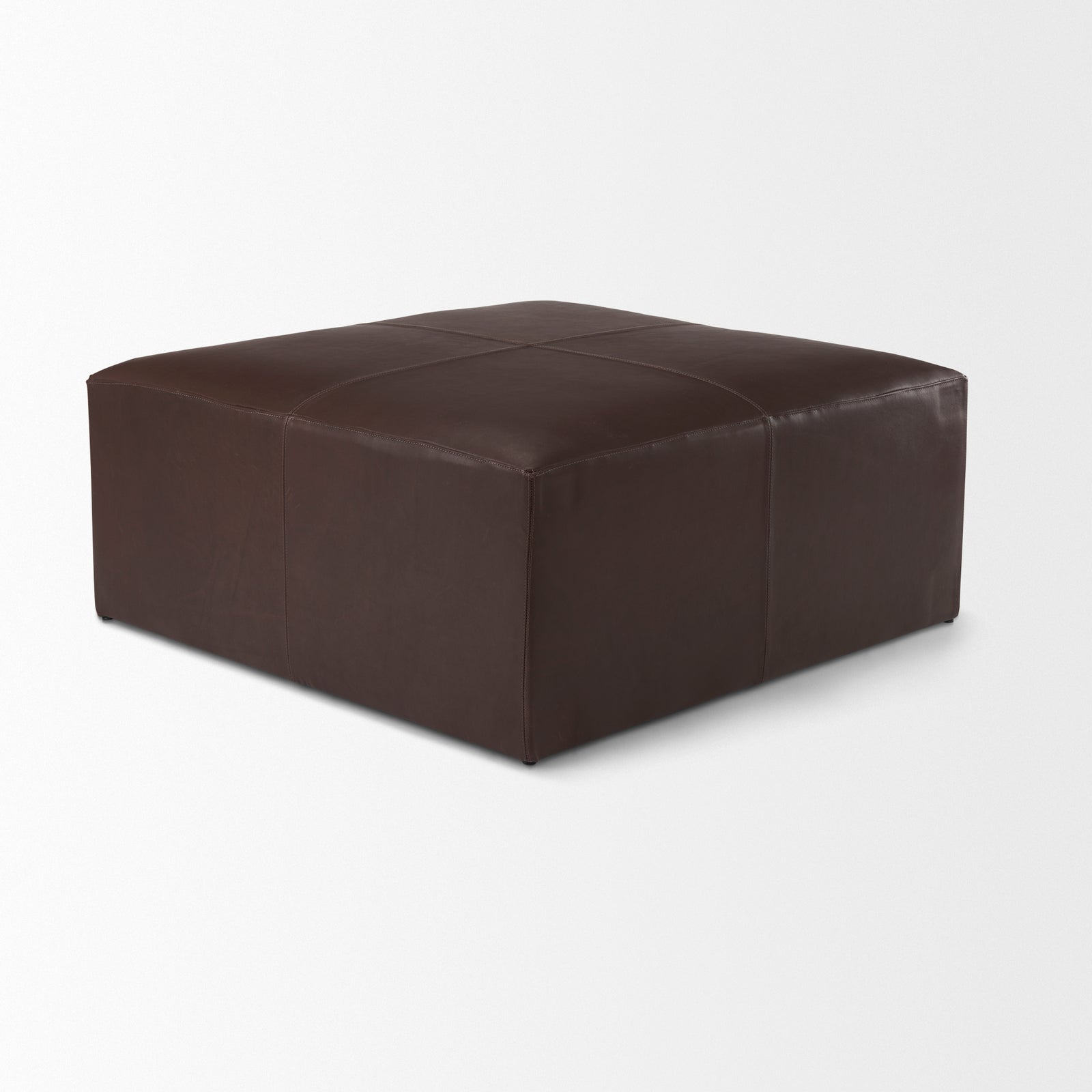 Minara Leather Ottoman | Coffee Table- Dark Brown Leather