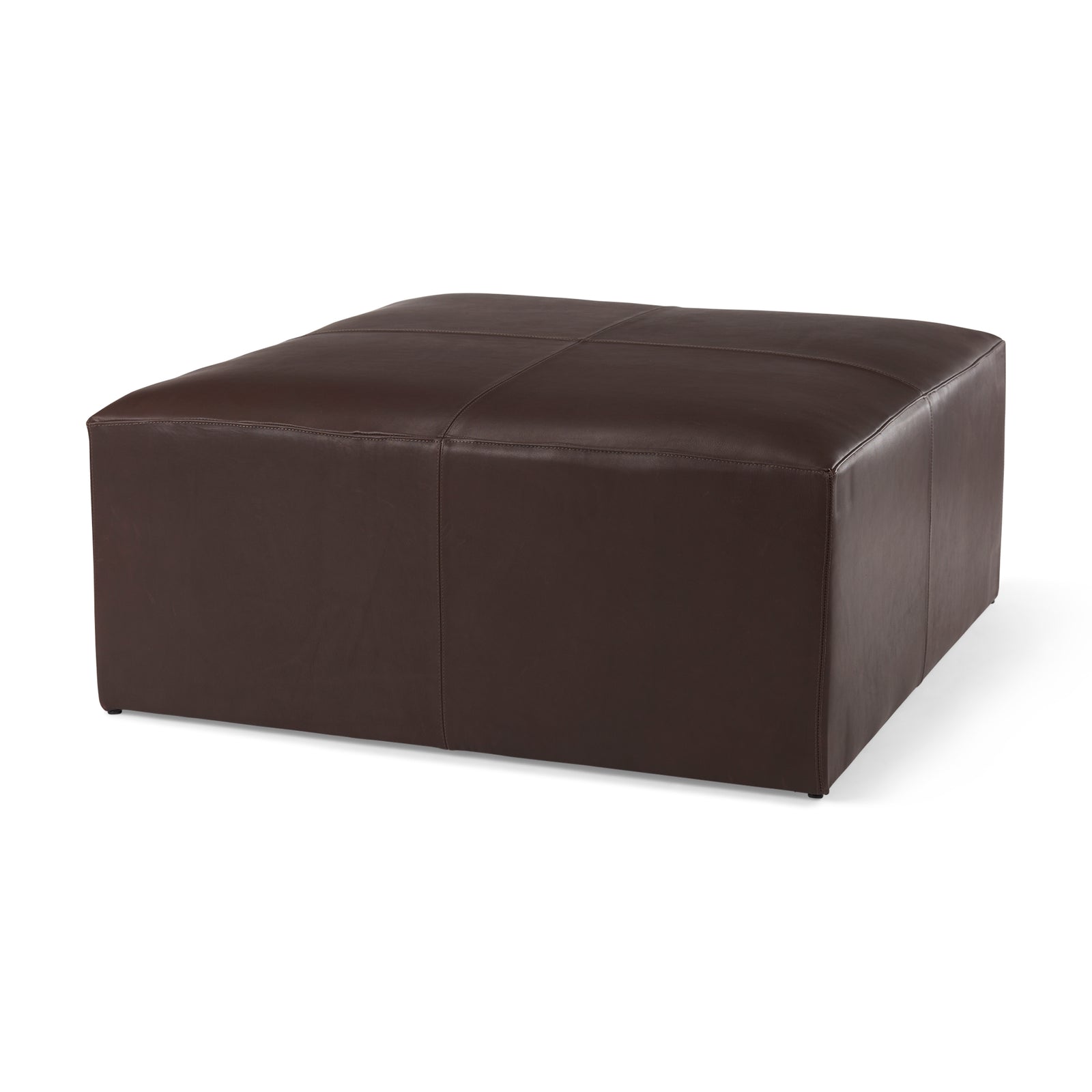 Minara Leather Ottoman | Coffee Table- Dark Brown Leather