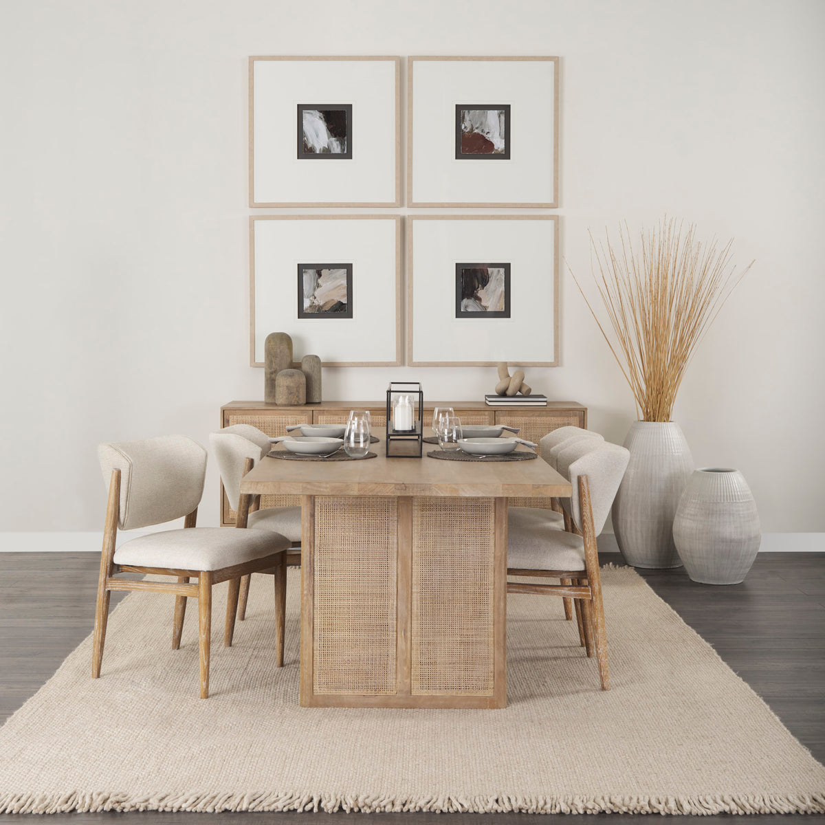 Grier Dining Table- Light Brown with Cane