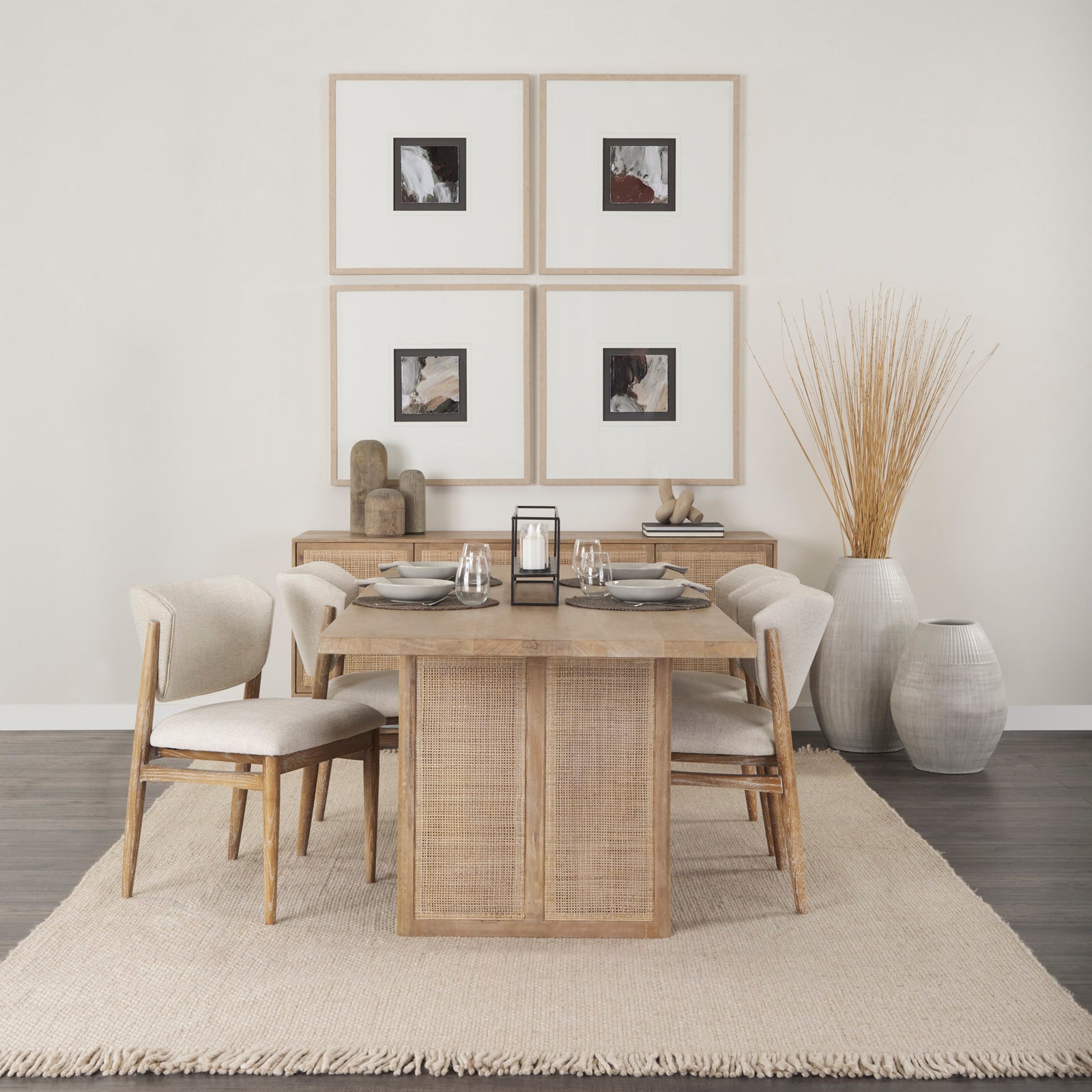Grier Dining Table- Light Brown with Cane