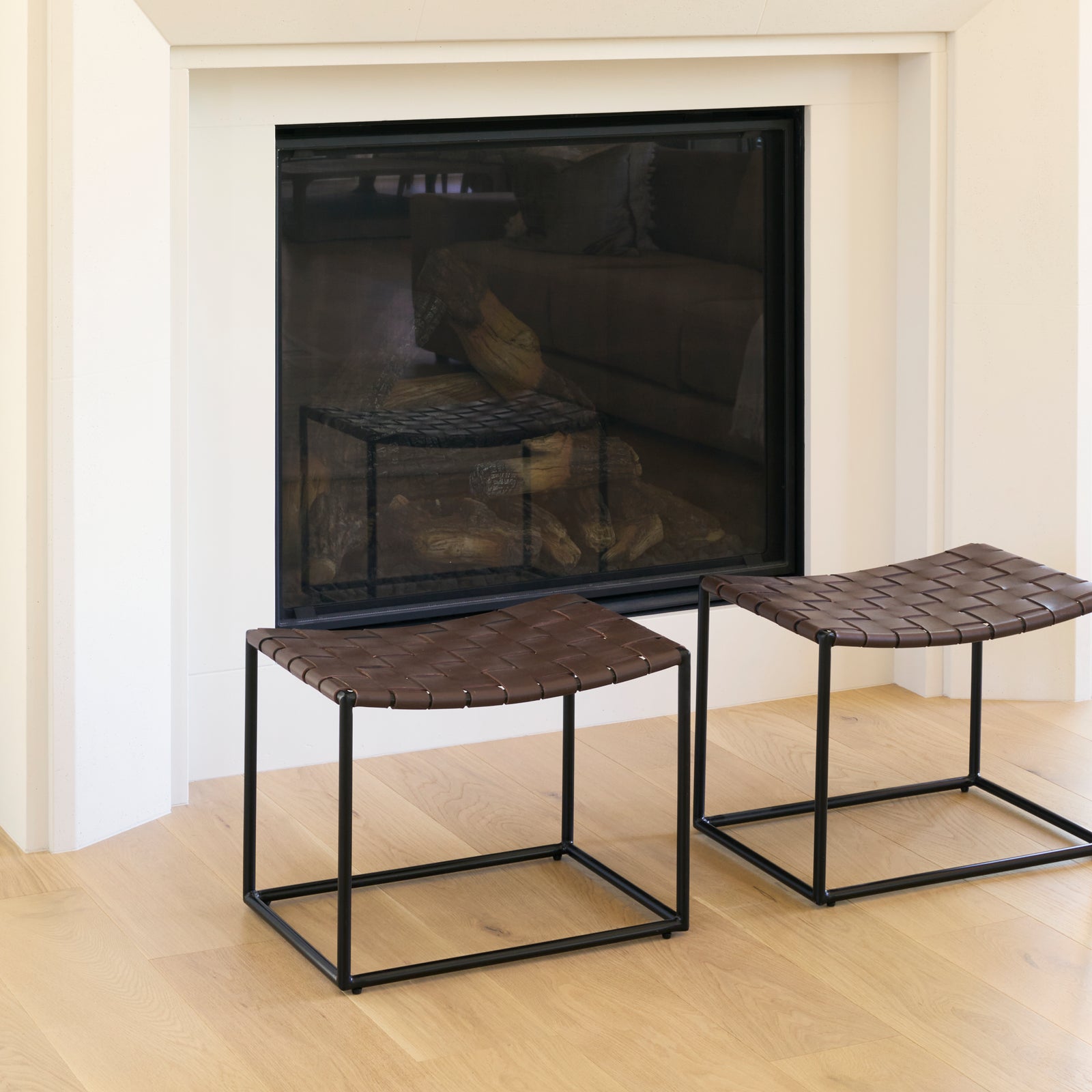 Clarissa Low Stool Brown Leather/Black Frame