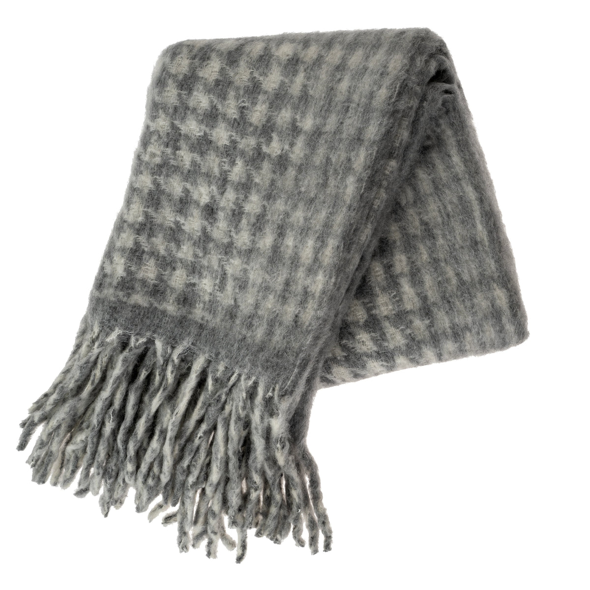 Houndstooth Wool Blend Throw Grey