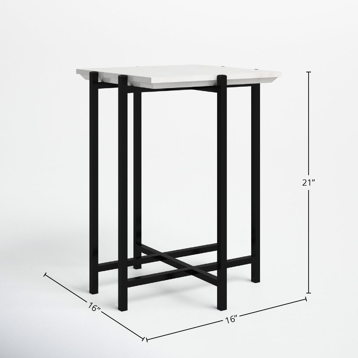 Function Side Table - White Marble/Black Base