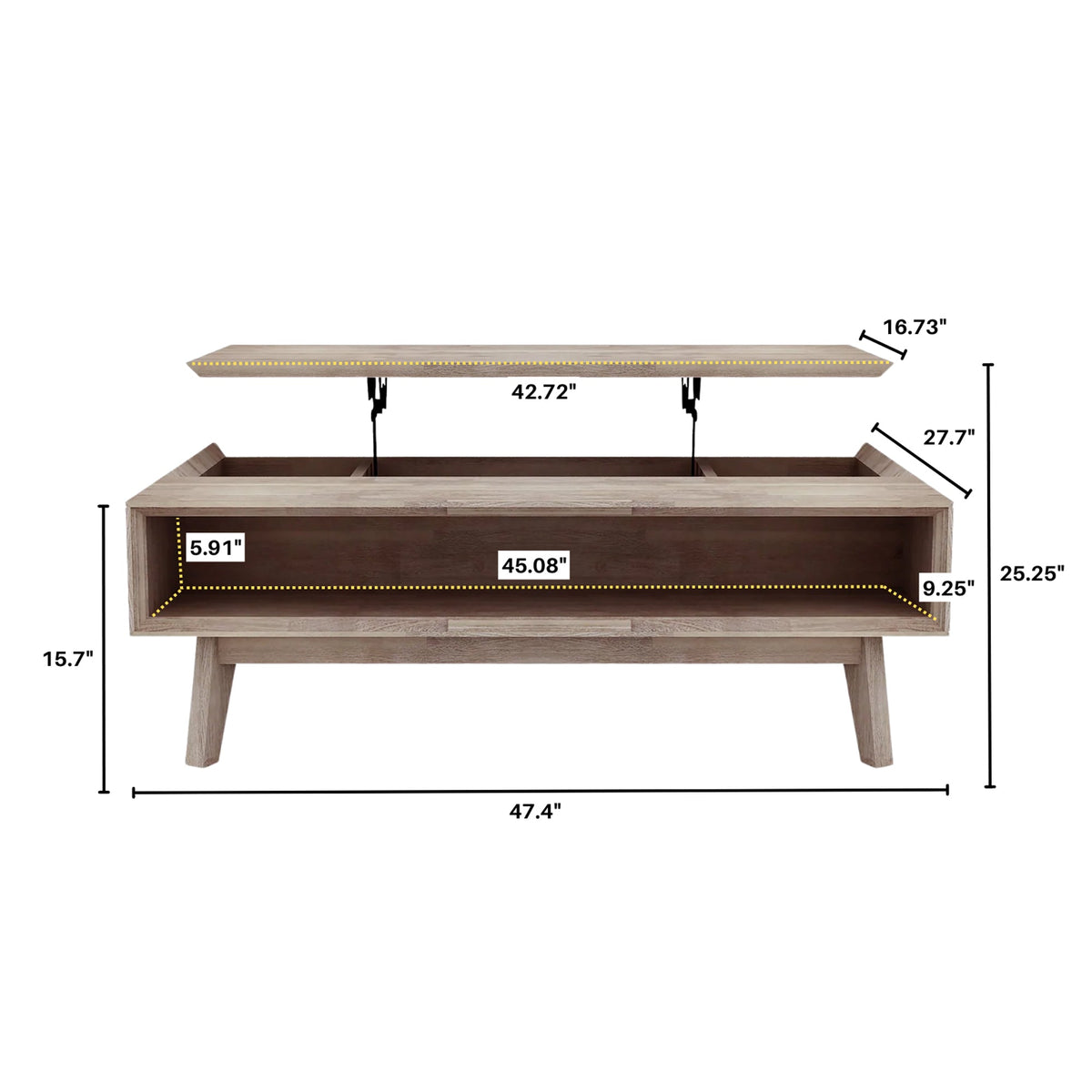 Gia Coffee Table w/ Lift Top - Light Driftwood