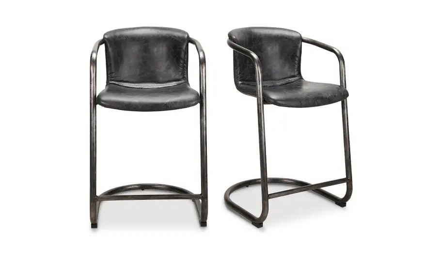 22.0” W X 24.0” D X 36.0” H  Freeman Counter Stool Onyx Black Leather - Set of Two