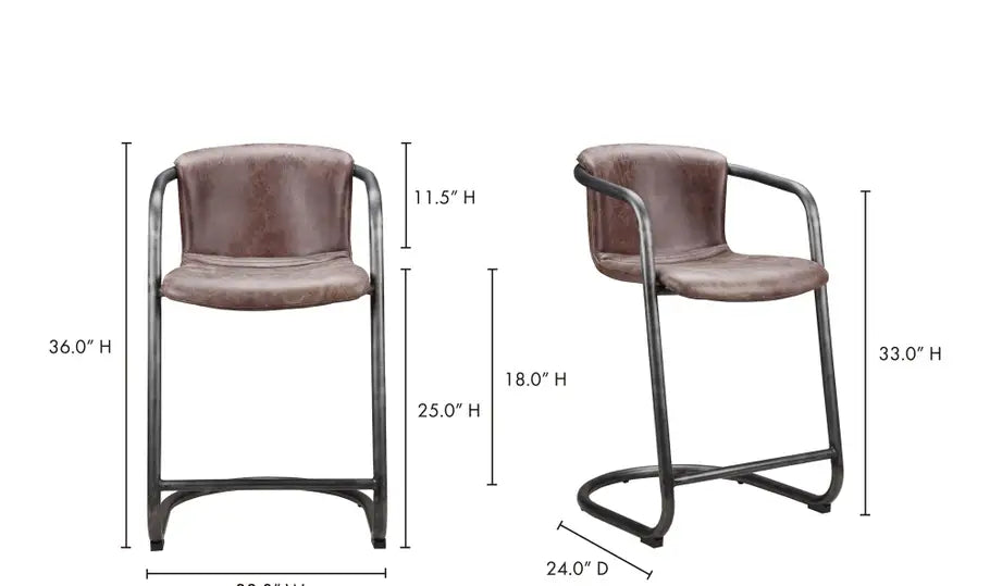 Freeman Counter Stool Grazed Brown Leather - Set of Two