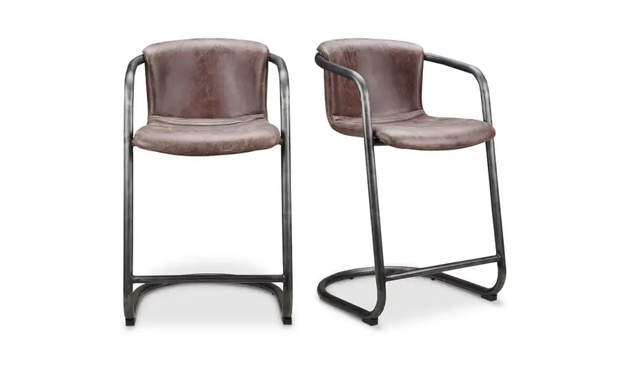 Freeman Counter Stool Grazed Brown Leather - Set of Two