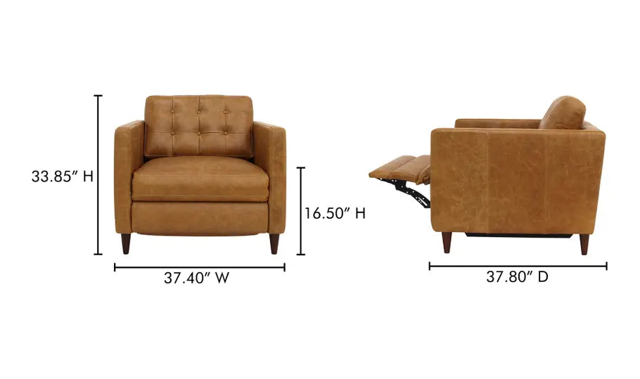 Bridgers Power Recliner Chair Tan Leather