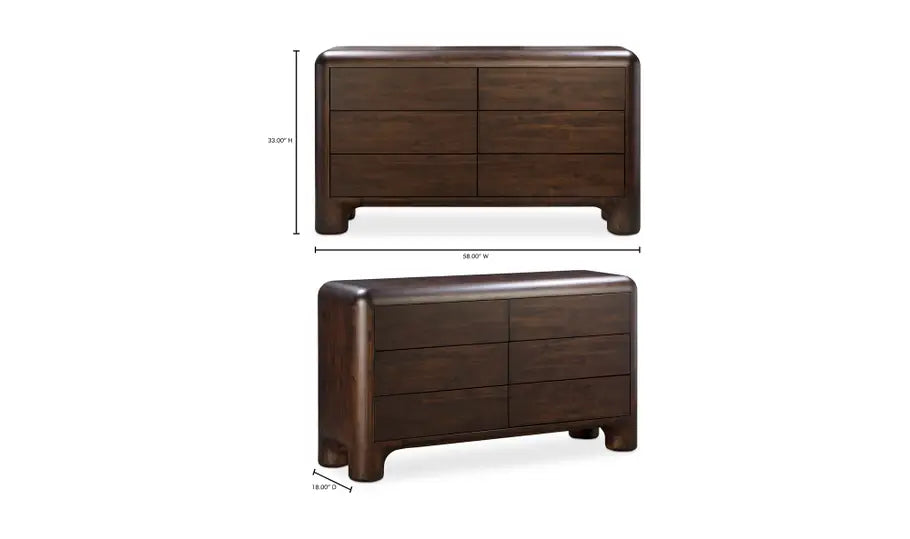 Rowan 6 Drawer Dresser Dark Brown