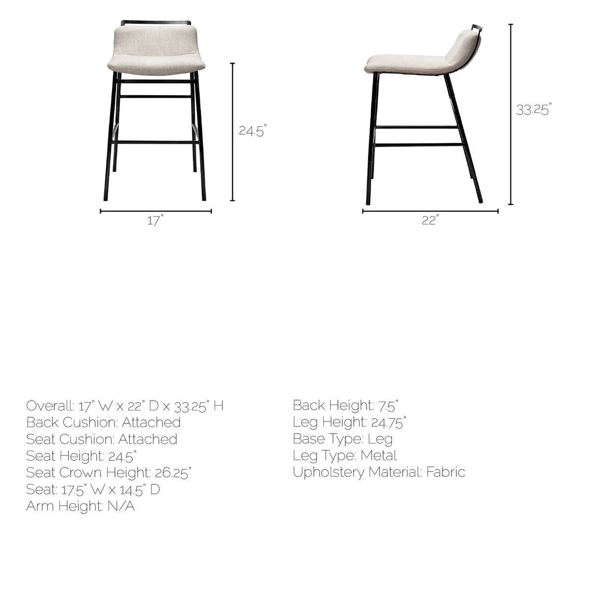 Kavalan Counter Stool- Fabric Seat