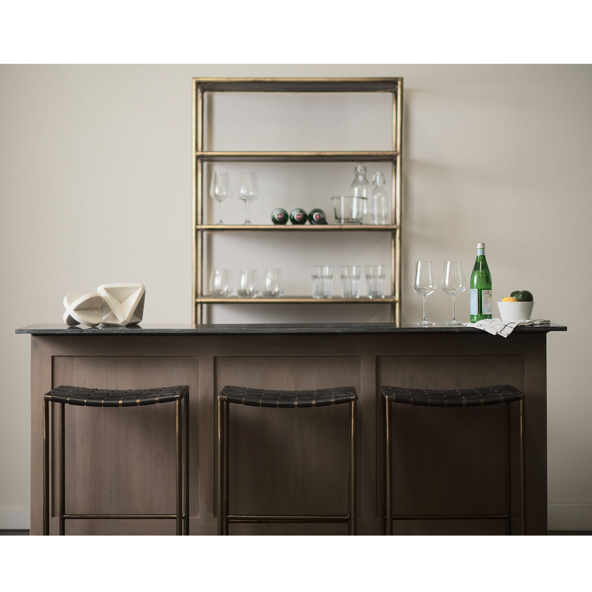 Clarissa Counter Stool Black Leather/Gold Frame