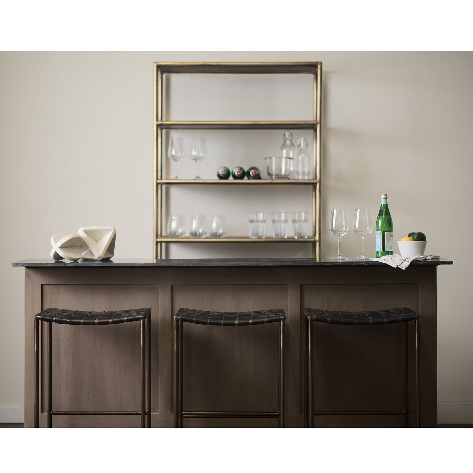 Clarissa Counter Stool Black Leather/Gold Frame