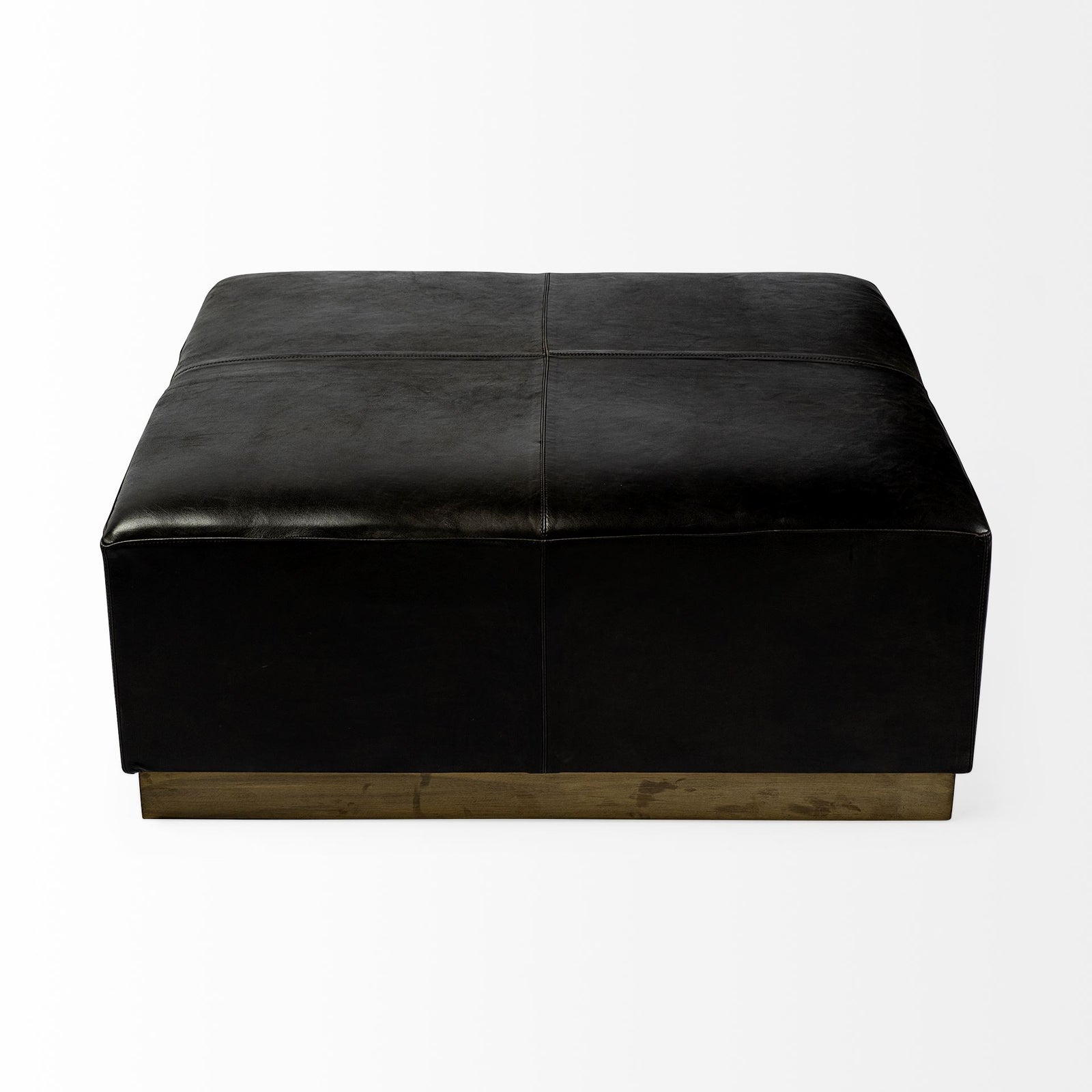 Minara Leather Ottoman | Coffee Table- Brass Base