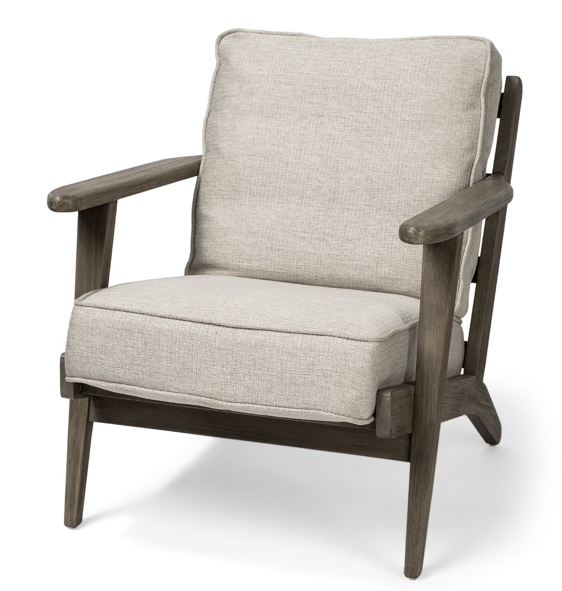 Olympus Wood Frame Lounge Chair- Linen Beige Fabric